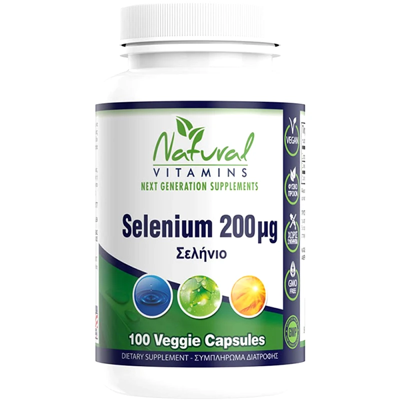 Natural Vitamins Natural Vitamins Selenium 200μg Συμπλήρωμα Διατροφής με Σελήνιο για Υγιή Μαλλιά & Νύχια, Ενίσχυση του Μεταβολισμού & της Αντρικής Γονιμότητας 100veg.caps