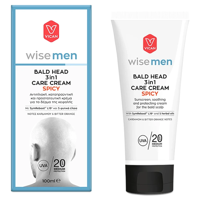 Vican Vican Wise Men Bald Head 3 in 1 Care Cream Spicy Αντιηλιακή, Καταπραϋντική & Προστατευτική Κρέμα για το Δέρμα της Κεφαλής 100ml
