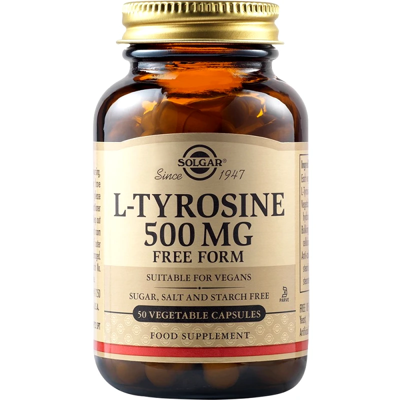 Solgar Solgar L-Tyrosine 500mg Συμπλήρωμα Διατροφής Αμινοξέος Τυροσίνης με Αγχολυτικές & Ήπιες Αντικαταθλιπτικές Ιδιότητες για την Καλή Υγεία του Νευρικού Συστήματος 50veg.caps
