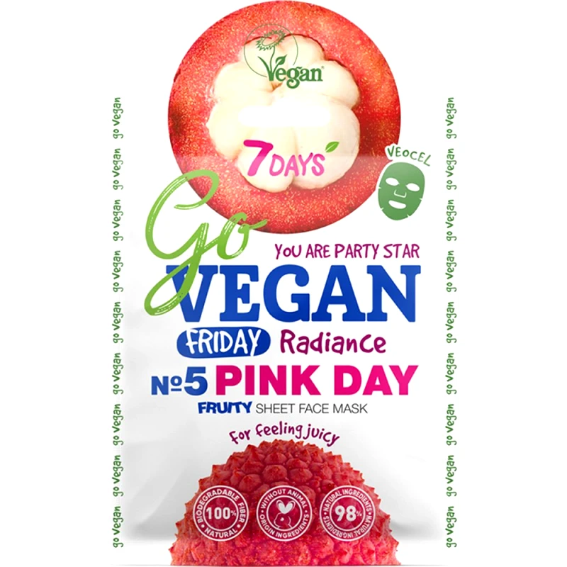 7DAYS 7DAYS Go Vegan Friday No5 Pink Day Fruity Face Sheet Mask Μάσκα Προσώπου Φυτικής Προέλευσης Κατά των Ατελειών για Λάμψη Τόνωση & Φρεσκάδα 25g
