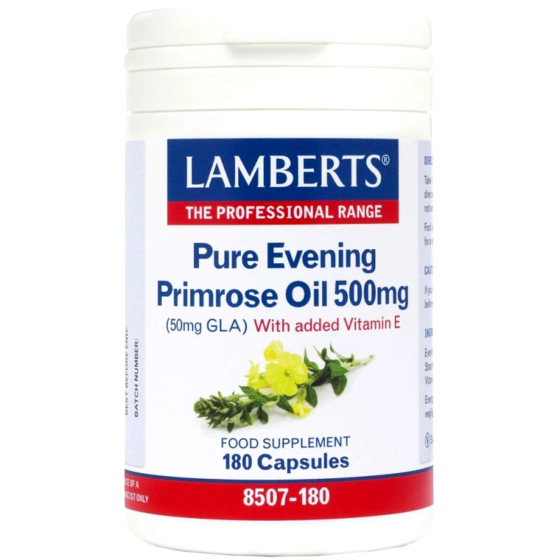 Lamberts Lamberts Pure Evening Primrose Oil Συμπλήρωμα Διατροφής Έλαιου Νυχτολούλουδου για την Αντιμετώπιση των Προεμμηνορυσιακών Συμπτωμάτων 500mg, 180caps