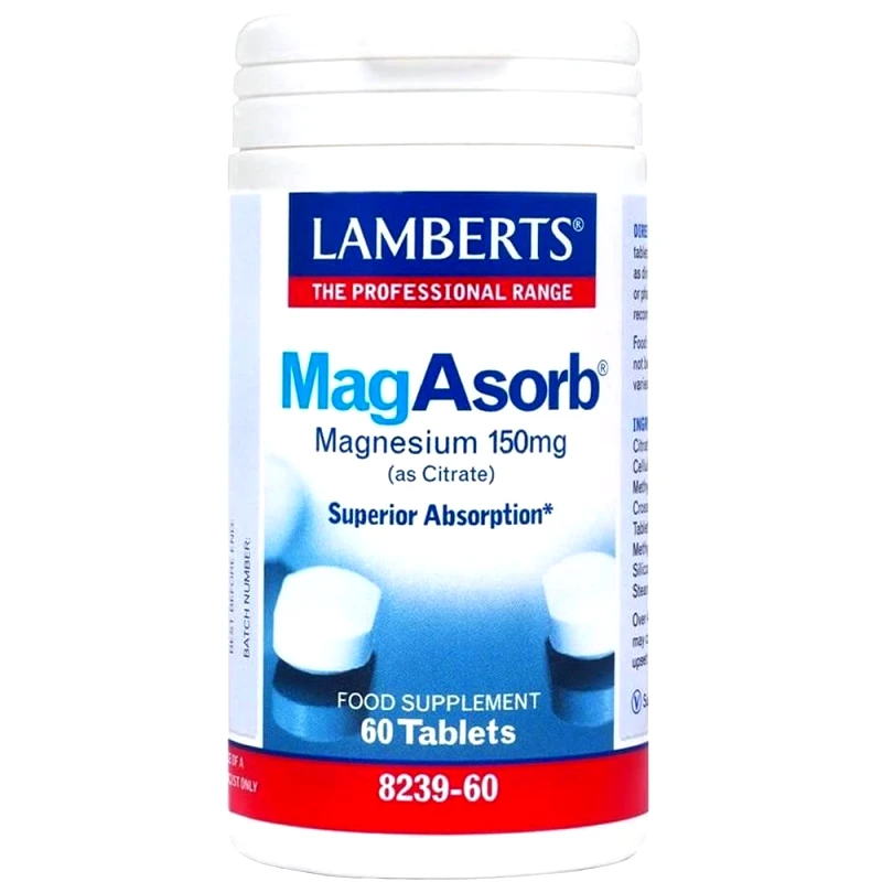 Lamberts Lamberts MagAsorb Συμπλήρωμα Διατροφής Μαγνησίου σε Κιτρική Μορφή για την Ανάπτυξη των Οστών & τη Σωστή Λειτουργία Νευρικού Συστήματος & των Μυών 150mg, 60tabs