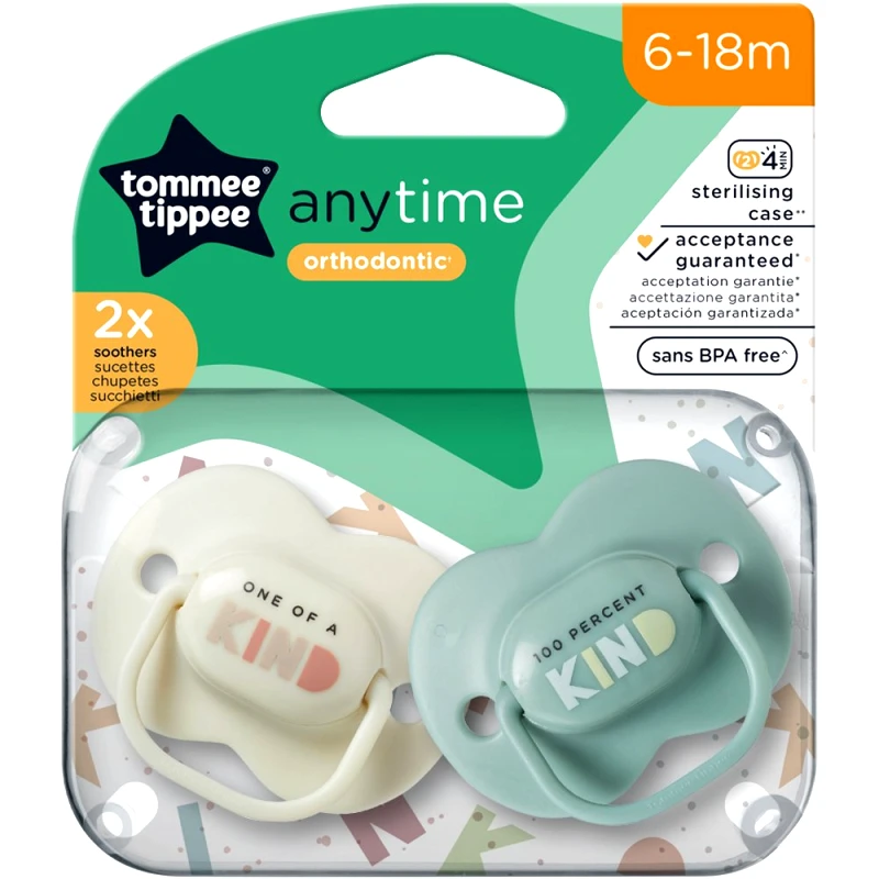 Tommee Tippee Tommee Tippee Anytime Orthodontic Silicone Soother 6-18m Ορθοδοντική Πιπίλα Σιλικόνης που δεν Εμποδίζει την Σωστή Ανάπτυξη των Δοντιών 2 Τεμάχια - Λαχανί / Πράσινο