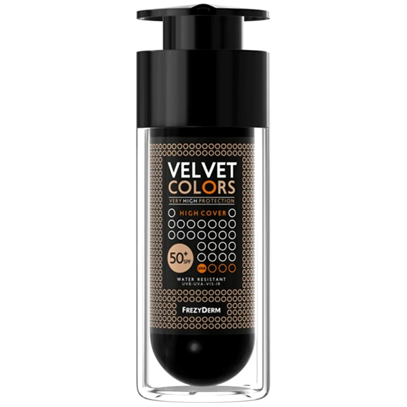 Frezyderm Frezyderm Velvet Colors Foundation High Cover Spf50+,Μέικαπ Εξαιρετικά Υψηλής Καλυψής με Βελούδινη Ματ Υφή, Πολύ Υψηλής Αντηλιακής Προστασίας 30ml