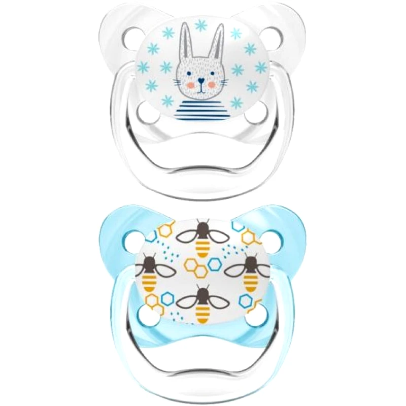 Dr.Brown Dr. Brown's PreVent Orthodontic Silicone Soother Κωδ PV12402 Ορθοδοντική Πιπίλα Σιλικόνης σε Σχήμα Πεταλούδας 0-6m 2 Τεμάχια - Διάφανο / Γαλάζιο