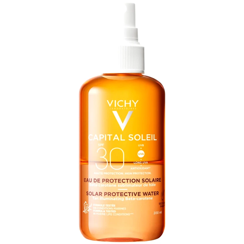Vichy Vichy Capital Soleil Solar Protective Water Spf30, Αντηλιακό Νερό Υψηλής Προστασίας από τον Ήλιο με Βήτα Καροτίνη για Λαμπερό Μαύρισμα 200ml