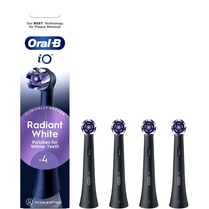 Oral-B Oral-B iO Radiant White Brush Heads Black Ανταλλακτικές Κεφαλές Βουρτσίσματος για Επαγγελματικό Καθαρισμό & Λευκότερα Δόντια σε Μαύρο Χρώμα 4 Τεμάχια