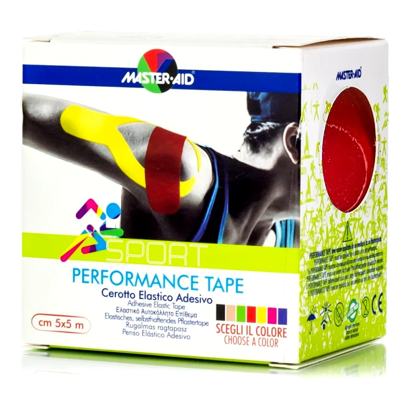 Master Aid Master Aid Sport Performance Tape Κόκκινη Αυτοκόλλητη Ελαστική Ταινία για Επιδέσεις 5mx5cm 1 Τεμάχιο