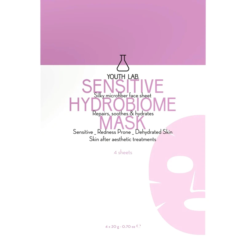 Youth Lab. Youth Lab Sensitive Hydrobiome Mask Καταπραϋντική Υφασμάτινη Μάσκα Προσώπου για Ενυδάτωση του Ευαίσθητου Δέρματος, με Σημάδια Αφυδάτωσης & Ερεθισμού 4 Τεμάχια