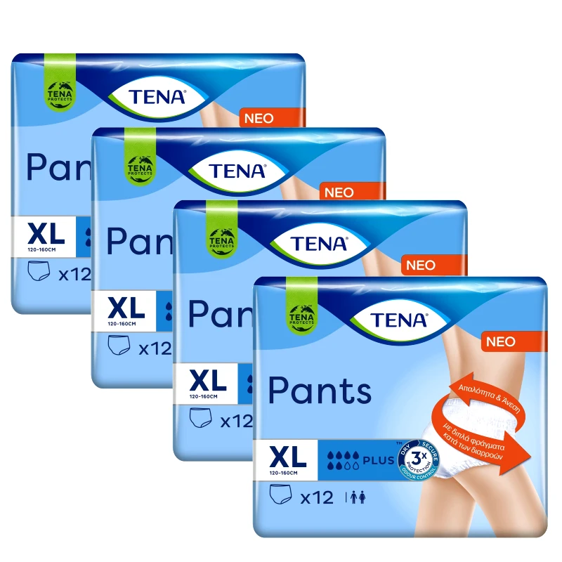 Tena Σετ Tena Pants Plus Unisex Άνετα & Αξιόπιστα Εσώρουχα μιας Χρήσης για Μέτρια προς Βαριά Μορφή Ακράτειας 48 Τεμάχια - XLarge