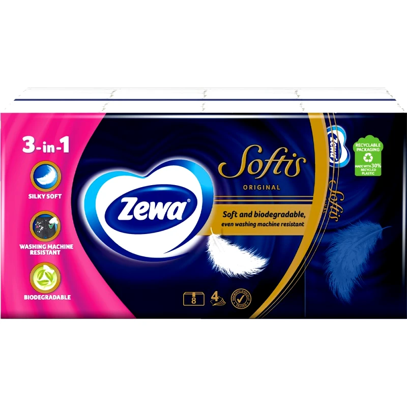 Zewa Zewa Softis Original Paper Tissues Απαλά & Ανθεκτικά Χαρτομάντιλα 4 Στρώσεων 72 Τεμάχια (8x9 Τεμάχια)