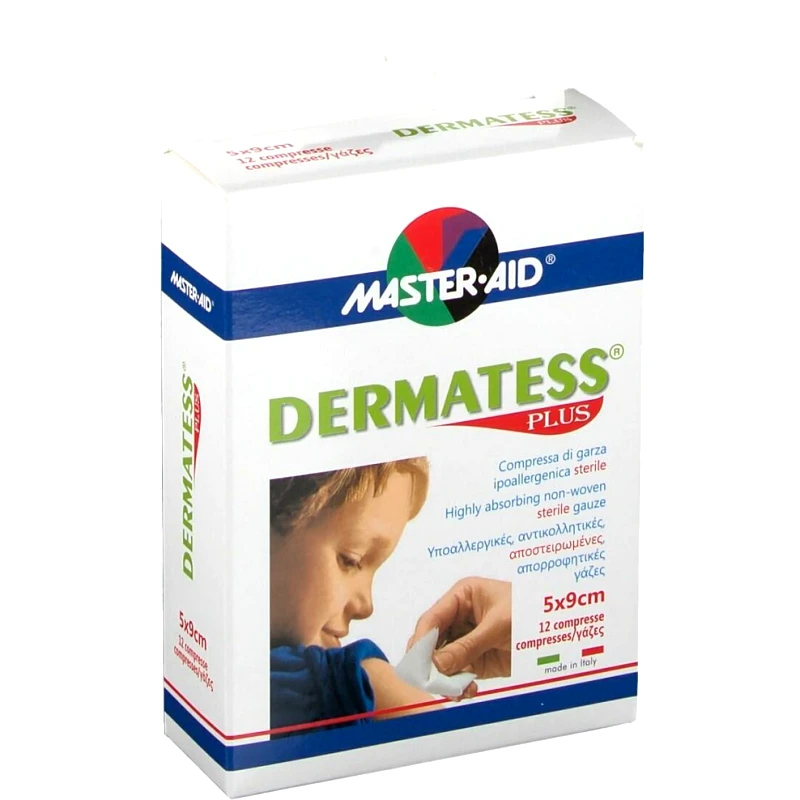 Master Aid Master Aid Dermatess Plus Non-Woven Sterile Gauze 5cm x 9cm Αντικολλητικές Αποστειρωμένες Γάζες Υψηλής Απορροφητικότητας 12 Τεμάχια