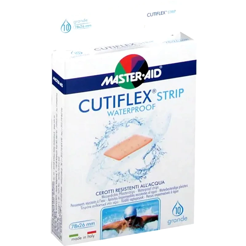 Master Aid Master Aid Cutiflex Med Waterproof Strips 78x26mm Large Αυτοκόλλητα Επιθέματα Αδιάβροχα 10 Τεμάχια