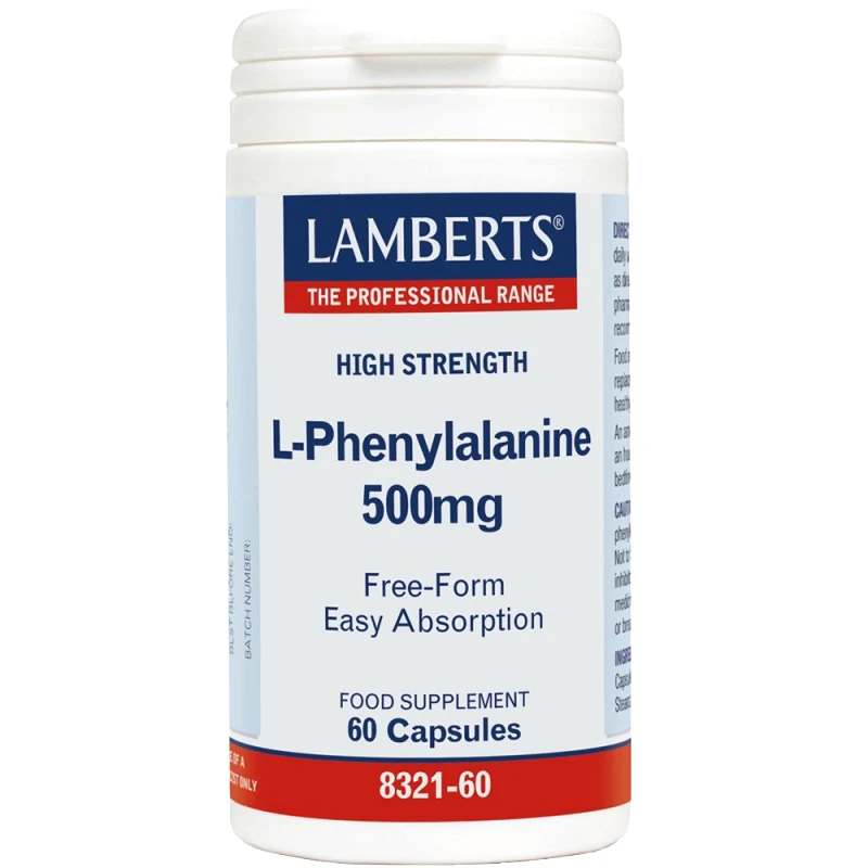Lamberts Lamberts L-Phenylalanine Συμπλήρωμα Διατροφής Φαινυλαλανίνης για την Καλή λειτουργία του Νευρικού Συστήματος, Διατήρηση της Μνήμης & Καλύτερο Έλεγχο των Μυϊκών Κινήσεων 500mg, 60caps