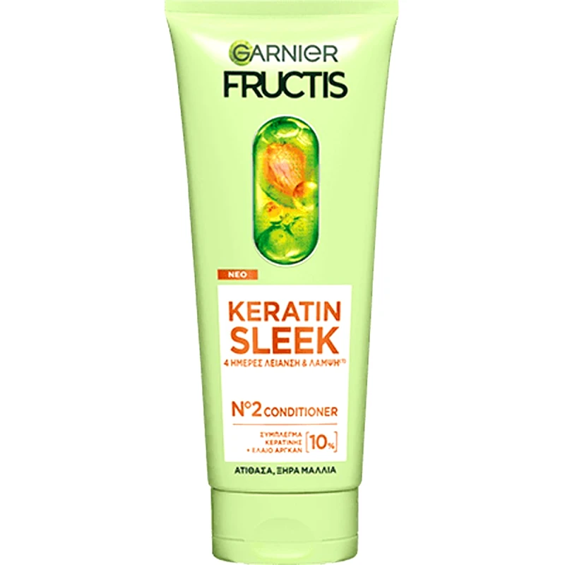 Garnier Garnier Fructis Keratin Sleek No2 Conditioner Μαλακτική Κρέμα Μαλλιών με Κερατίνη για Ατίθασα & Ξηρά Μαλλιά 200ml