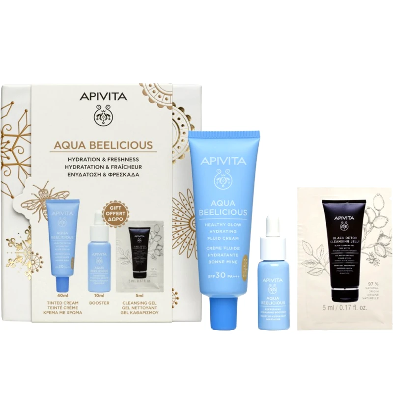 Apivita Apivita Promo Aqua Beelicious Healthy Glow Hydrating Fluid Cream Spf30 Tinted 40ml & Δώρο Refreshing Hydrating Face Booster 10ml & Δώρο Black Detox Cleansing Jelly 5ml