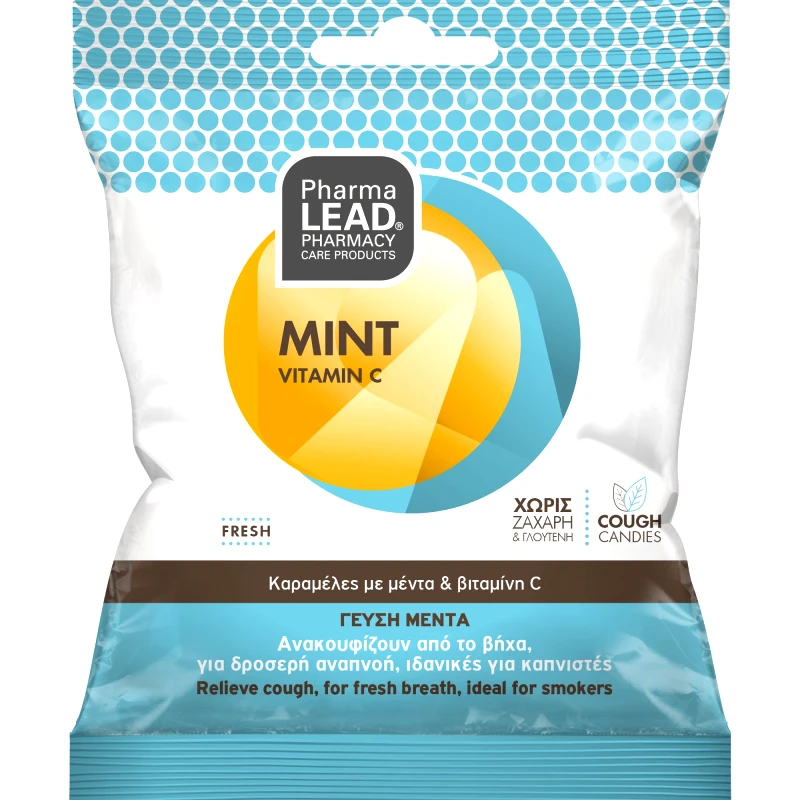 PharmaLead Pharmalead Mint Vitamin C Sore Throat & Cough Candies Καραμέλες με Μέντα & Βιταμίνη C που Ανακουφίζουν από το Βήχα για Δροσερή Αναπνοή με Γεύση Μέντα 40g