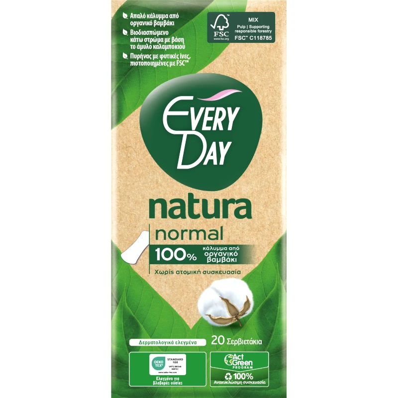 Every Day EveryDay Natura Normal All Cotton Ανατομικά Σερβιετάκια με Απαλό Κάλυμμα από Οργανικό Βαμβάκι 20 Τεμάχια