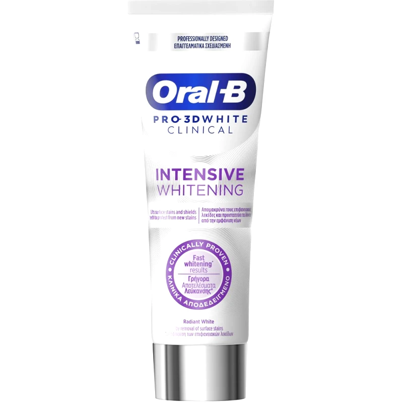 Oral-B Oral-B Pro 3D White Clinical Intensive Whitening Toothpaste Οδοντόκρεμα για Αντιμετώπιση των Επιφανειακών Λεκέδων & Λευκότερα Δόντια από την Πρώτη Μέρα με Γεύση Δυόσμο 75ml