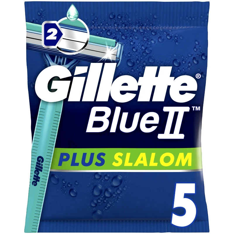 Gillette Gillette Blue II Plus Slalom με 2 Λεπίδες και Ταινία από Aloe για Προστασία του Δέρματος από τους Ερεθισμούς 5τμχ