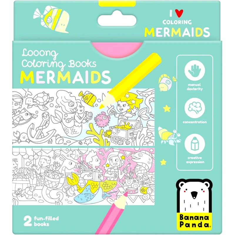 Banana Panda Banana Panda Looong Coloring Fun-Filled Books Βιβλίο Ακορντεόν με Πανοραμικές Εικόνες για Χρωματισμό 2 Τεμάχια - Mermaids