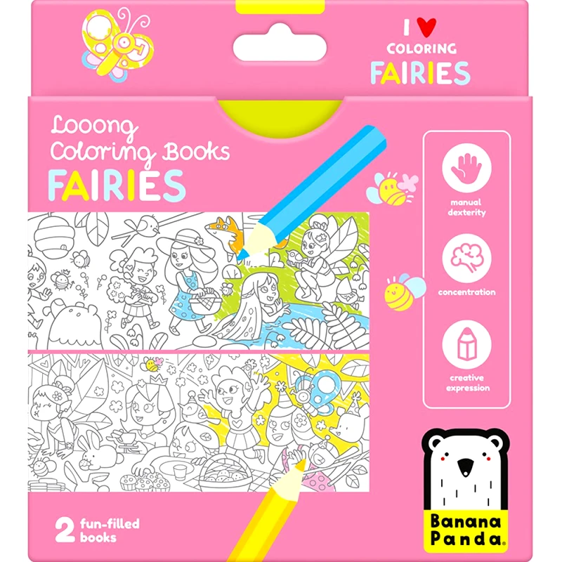 Banana Panda Banana Panda Looong Coloring Fun-Filled Books Βιβλίο Ακορντεόν με Πανοραμικές Εικόνες για Χρωματισμό 2 Τεμάχια - Fairies