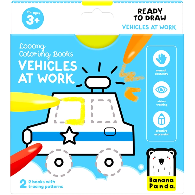 Banana Panda Banana Panda Looong Coloring Books Tracing Patterns 3 Years+ Βιβλίο Ακορντεόν με Διακεκομμένα Περιγράμματα στις Εικόνες, Ιδανικά για Χρωματισμό 2 Τεμάχια - Vehicles at Work