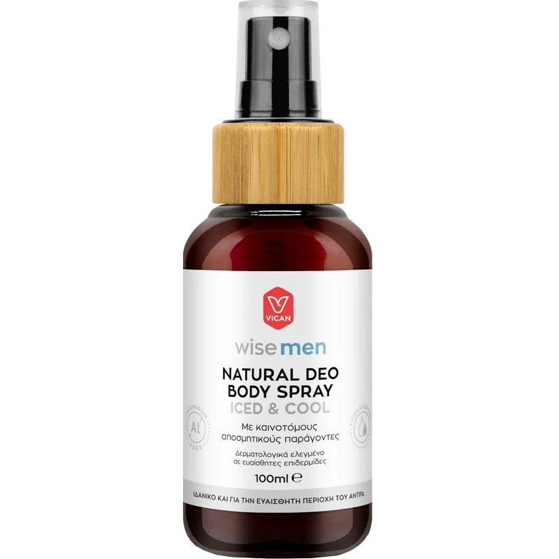 Vican Vican Wise Men Iced & Cool Natural Deo Body Spray Αποσμητικό Spray για το Σώμα & την Ευαίσθητη Περιοχή του Άντρα που Χαρίζει Αίσθηση Φρεσκάδας & Αναζωογόνησης που Διαρκεί 100ml