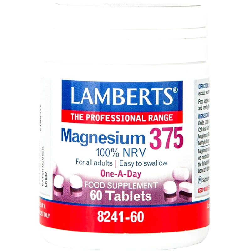 Lamberts Lamberts Magnesium 375 100% NRV Συμπλήρωμα Διατροφής Μαγνησίου για την Καλή Λειτουργία του Νευρικού & Μυοσκελετικού Συστήματος 60tabs