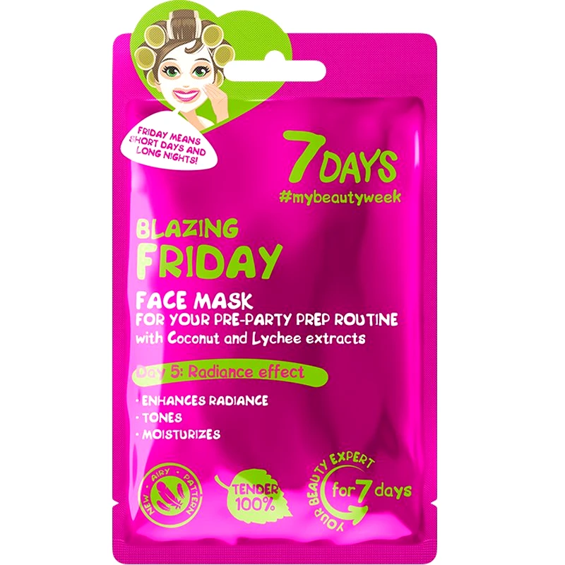 7DAYS 7DAYS Blazing Friday Day 5 Radiance Effect Face Sheet Mask Μάσκα Προσώπου με Νερό Καρύδας με Αναγεννητικές Ιδιότητες για Υγιή & Ξεκούραστη Όψη με Βελούδινη Υφή 28g