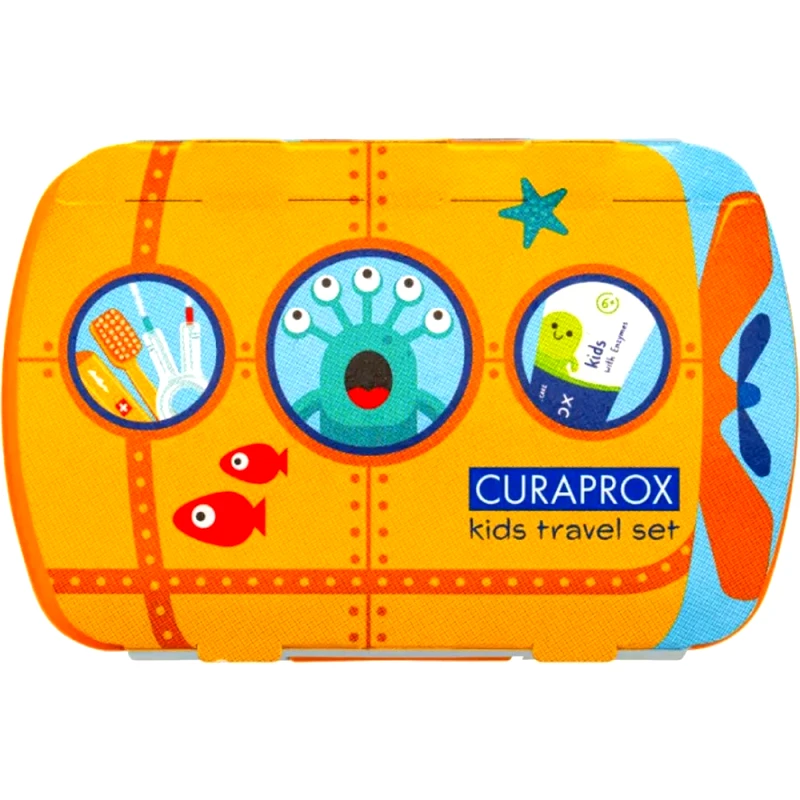 Curaprox Curaprox Kids Oral Hygiene Σετ Ταξιδιού Στοματικής Φροντίδας Παιδιών από 6 έως 12 Ετών με Οδοντόκρεμα με Γεύση Μέντα, Οδοντόβουρτσα με Πολύ μαλακές Ίνες, Μεσοδόντια & Θήκη Travel Set 1 Τεμάχιο - Πορτοκαλί