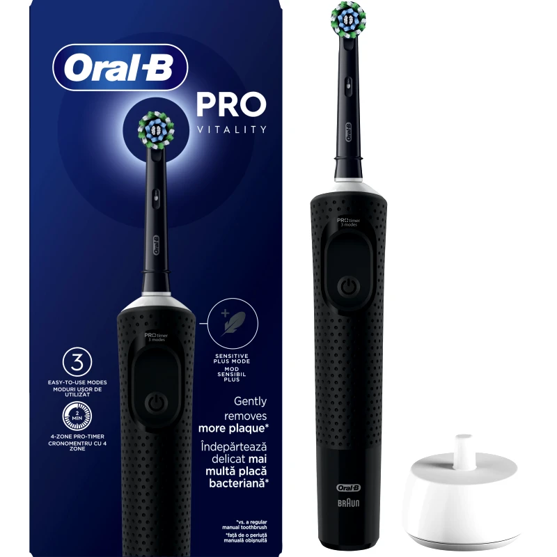Oral-B Oral-B Vitality Pro Electric Toothbrush Μαύρη Ηλεκτρική Οδοντόβουρτσα με Χρονοδιακόπτη & 3 Προγράμματα Βουρτσίσματος 1 Τεμάχιο
