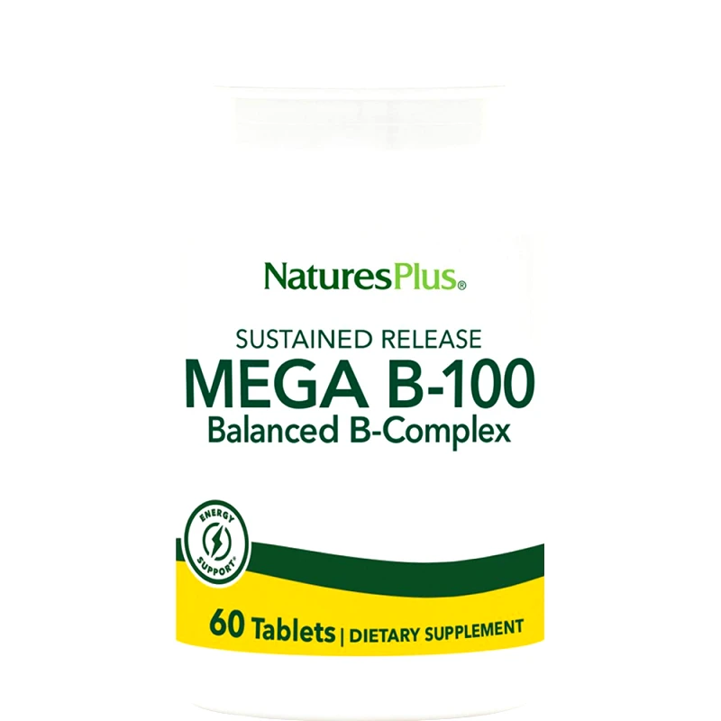 Natures Plus Natures Plus Mega Vitamin B-100 Complex Συμπλήρωμα Διατροφής Συμπλέγματος Βιταμινών B για την Καλή Υγεία του Νευρικού & Ανοσοποιητικού Συστήματος Κατά της Κούρασης 60tabs