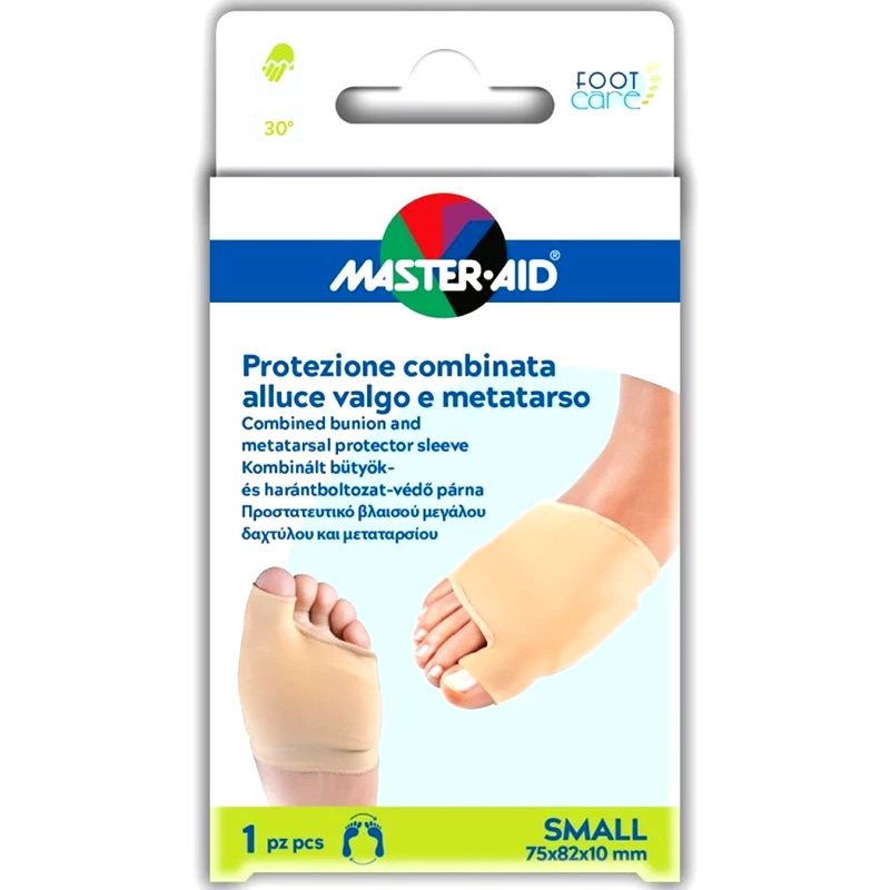 Master Aid Master Aid Combined Bunion & Metatarsal Protector Sleeve Προστατευτική Θήκη για το Κότσι & το Μετατάρσιο 1 Τεμάχιο - Small 75x82x10mm