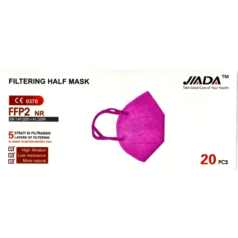 Jada Jiada Filtering Half Mask FFP2 NR Μάσκα Υψηλής Προστασίας Προδιαγραφών FFP2 NR μίας Χρήσης 20 Τεμάχια - Φούξια