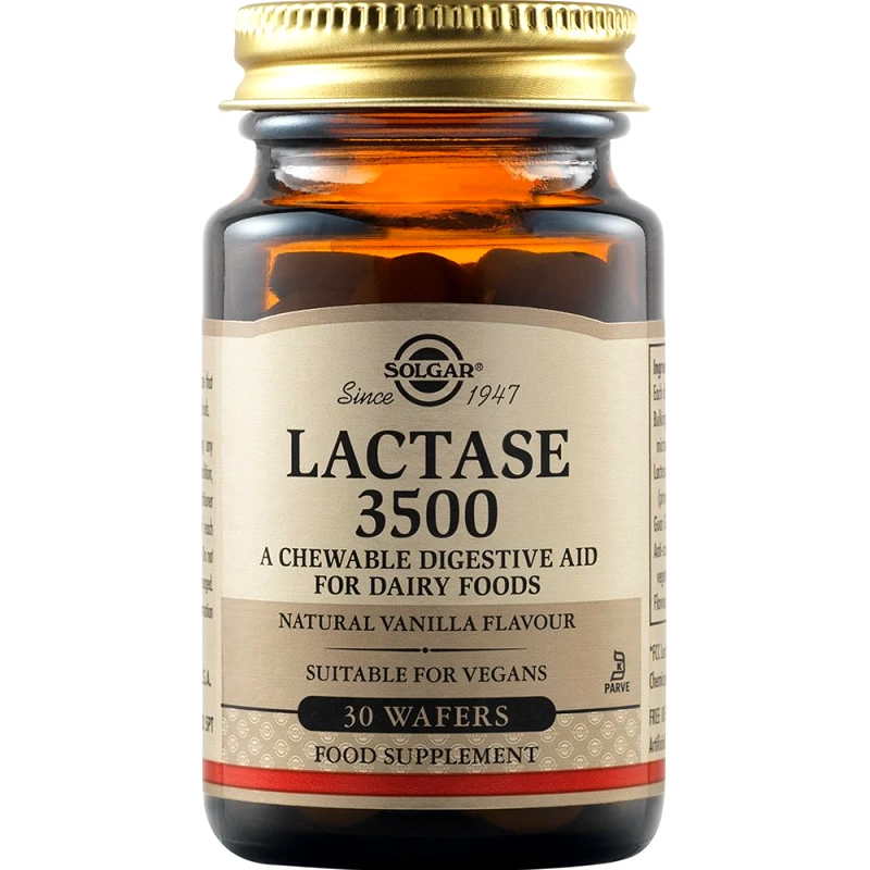 Solgar Solgar Lactase 3500 Συμπλήρωμα Διατροφής Ενζύμου Λακτάσης για την Υποβοήθηση της Πέψης Γαλακτοκομικών σε Άτομα με Δυσανεξία στη Λακτόζη 30 Wafers