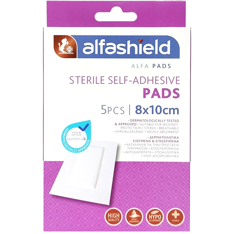 Karabinis Medical AlfaShield Sterile Self-Adhesive Pads Αποστειρωμένα Αυτοκόλλητα Επιθέματα 5 Τεμάχια - 8x10cm