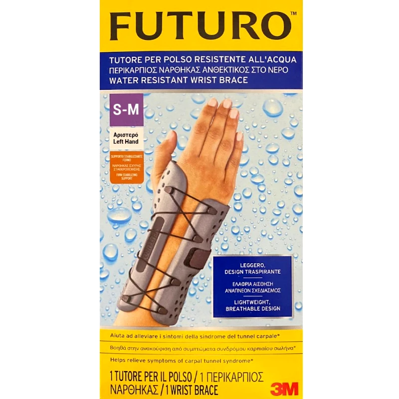 FUTURO 3M Futuro Water Resistant Left Wrist Brace Αδιάβροχος Περικάρπιος Νάρθηκας για Αριστερό Χέρι 1 Τεμάχιο - S/M