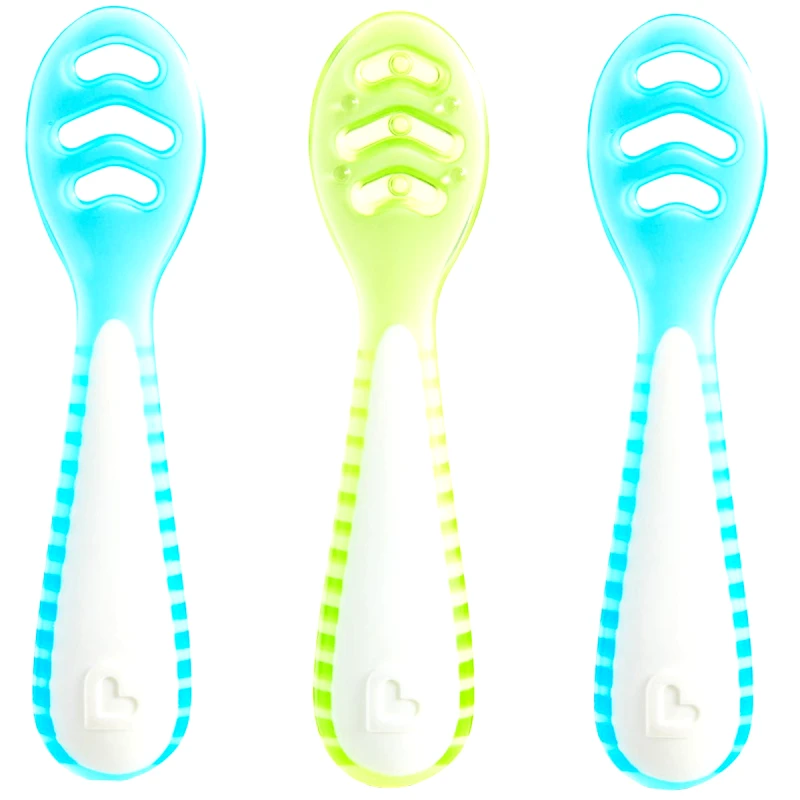 Munchkin Munchkin Gentle Dip Multistage First Spoons 4m+ Βρεφικά Κουτάλια Πολλαπλών Σταδίων Ιδανικά για Αραιούς Πουρέδες & Ημι-στερεά Φαγητά 3 Τεμάχια - Λαχανί / Γαλάζιο