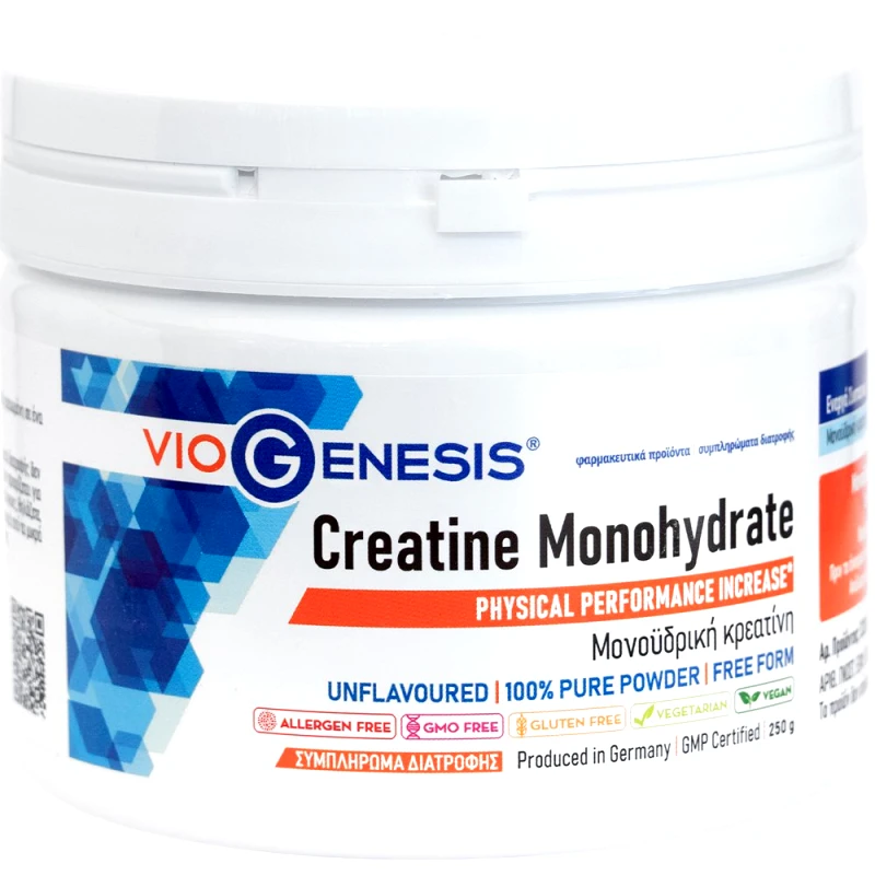 Viogenesis Viogenesis Creatine Monohydrate Συμπλήρωμα Διατροφής Μονοϋδρικής Κρεατίνης για Αύξηση της Σωματικής Επίδοσης & Ενίσχυση της Μυϊκής Δύναμης σε Προπόνηση με Αντιστάσεις 250g
