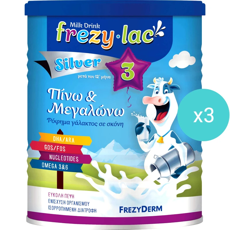 Frezyderm Σετ Frezyderm Frezylac Silver 3 Αγελαδινό Γάλα σε Σκόνη 3ης Βρεφικής Ηλικίας Μετά τον 12ο Μήνα 1200g (3x400g)
