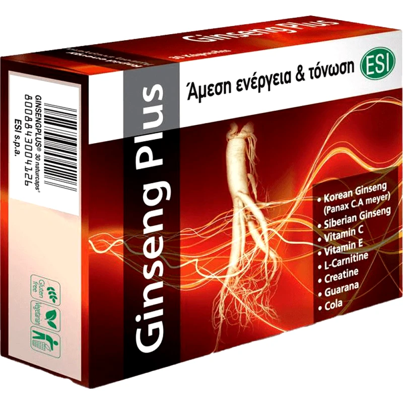 ESI Esi Ginseng Plus Συμπλήρωμα Διατροφής Εκχυλίσματος Ginseng, Βιταμινών & Αμινοξέων για Άμεση Τόνωση & Ενέργεια 30caps