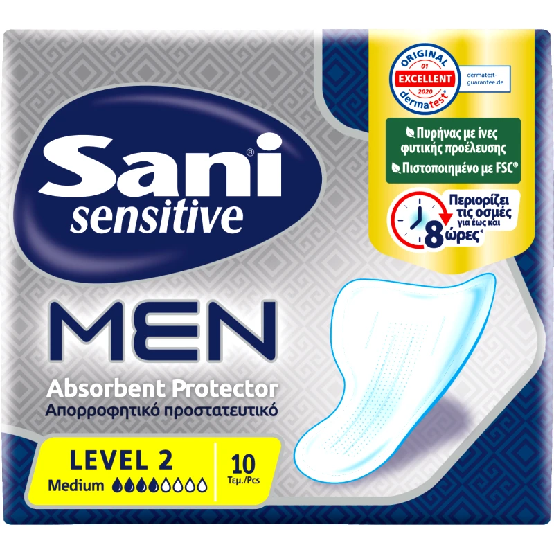 Sani Sani Sensitive Men Absorbent Protector Λεπτό & Διακριτικό Επίθεμα Ακράτειας για Άνδρες 10 Τεμάχια - Level 2/ Medium