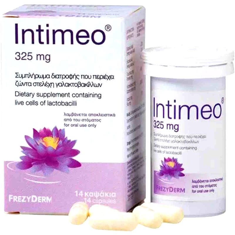 Frezyderm Frezyderm Intimeo Συμπλήρωμα Διατροφής που Βοηθά στη Διατήρηση της Σωστής Μικροχλωρίδας του Κολπικού Οικοσυστήματος 325mg, 14caps