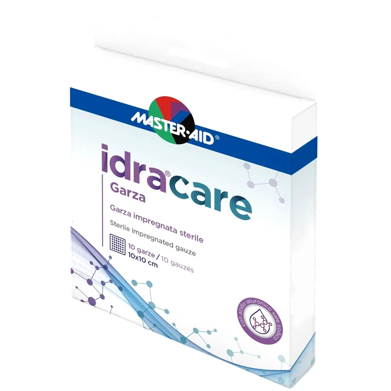 Master Aid Master Aid Idracare Sterile Impregnated 10cm x 10cm Gauze Αποστειρωμένη Γάζα Εμποτισμένη με Υαλουρονικό Οξύ 10 Τεμάχια