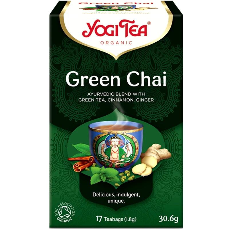 Yogi Tea Yogi Tea Green Chai Ρόφημα Βοτάνων Τσαγιού με Πράσινο Τσάι, Κανέλα, Τζίντζερ & Κάρδαμο για Τόνωση & Αναζωογόνηση 17 Teabags (17 Φακελάκια x 1,8g)