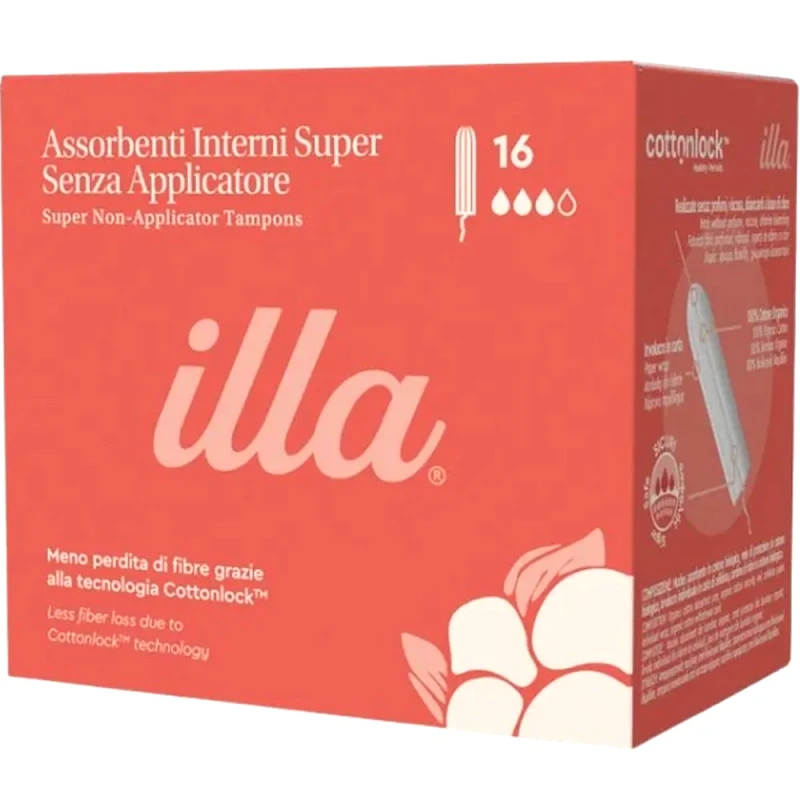 Health-Plus Illa Care Cottonlock Super Tampon Ταμπόν Μέτριας Ροής από Οργανικό Βαμβάκι Ιδανικά & για Ευαίσθητο Δέρμα 16 Τεμάχια
