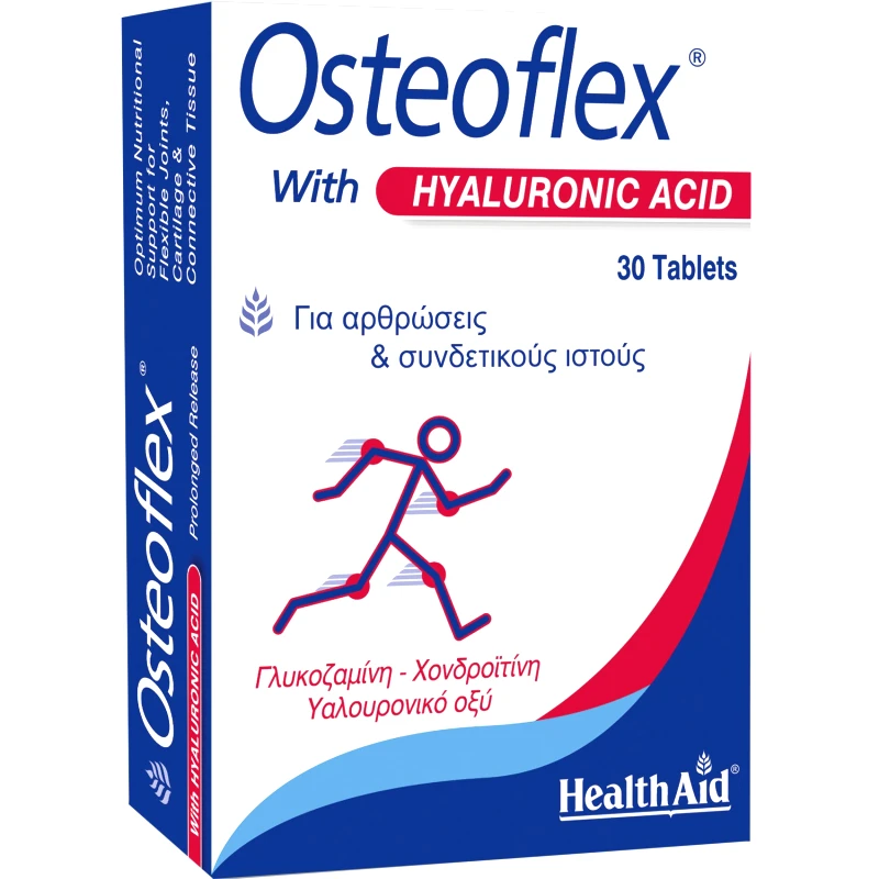 Health Aid Health Aid Osteoflex with Hyaluronic Acid Συμπλήρωμα Διατροφής Φόρμουλας Χονδροϊτίνης, Γλυκοζαμίνης, Βιταμίνης C, Μαγγανίου, Εκχυλίσματος Κουρκουμά & Υαλουρονικού Οξέος για τη Σωστή Λειτουργία των Αρθρώσεων & των Ιστών 30tabs