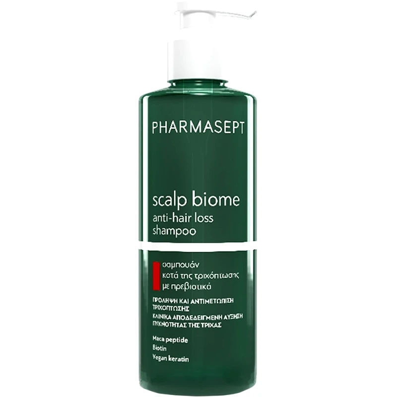Pharmasept Pharmasept Scalp Biome Anti-Hair Loss Shampoo Σαμπουάν Νέας Γενιάς με Καινοτόμο Σύνθεση Φυτικών Βιοενεργών Εκχυλισμάτων που Στοχεύουν στην Πρόληψη & Αποτελεσματική Αντιμετώπισή της Τριχόπτωσης με Αντλία 400ml