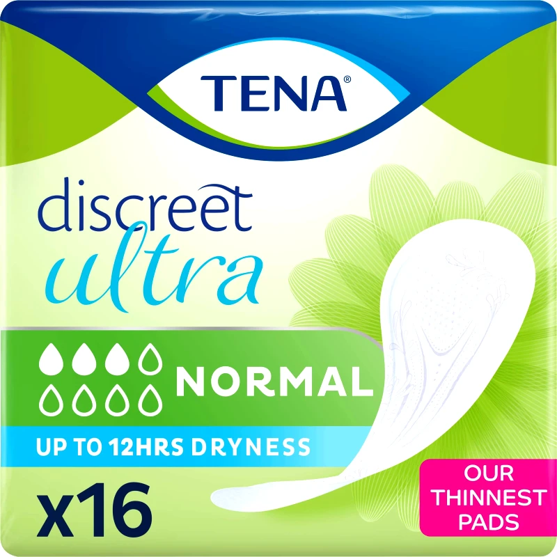 Tena Tena Discreet Ultra Normal Λεπτές Σερβιέτες Χωρίς Άρωμα για Μέτρια Μορφής Ακράτεια 16 Τεμάχια
